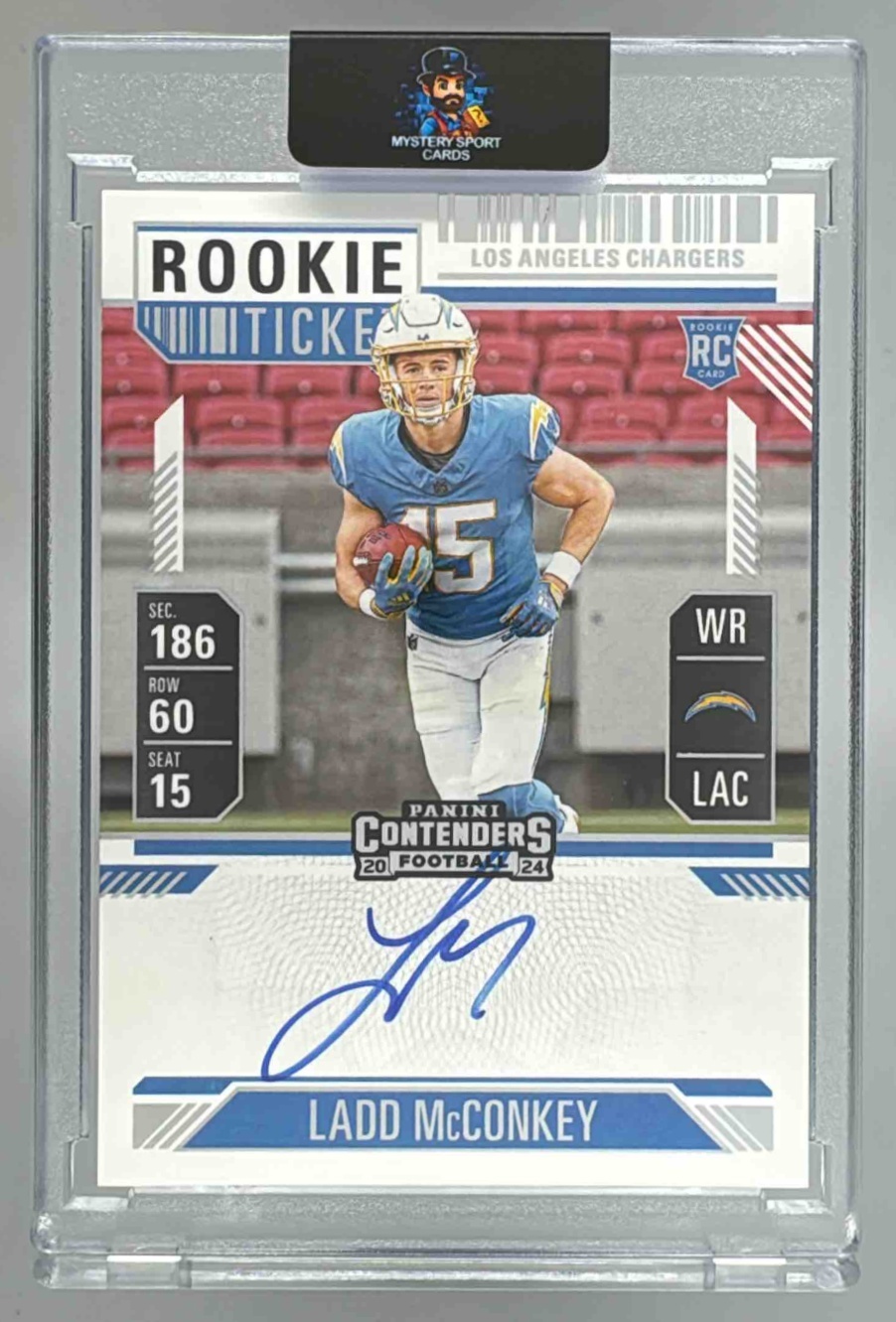 Card image for 2024 Panini Contenders Ladd McConkey Rookie Ticket RPS Auto #110 RC Chargers