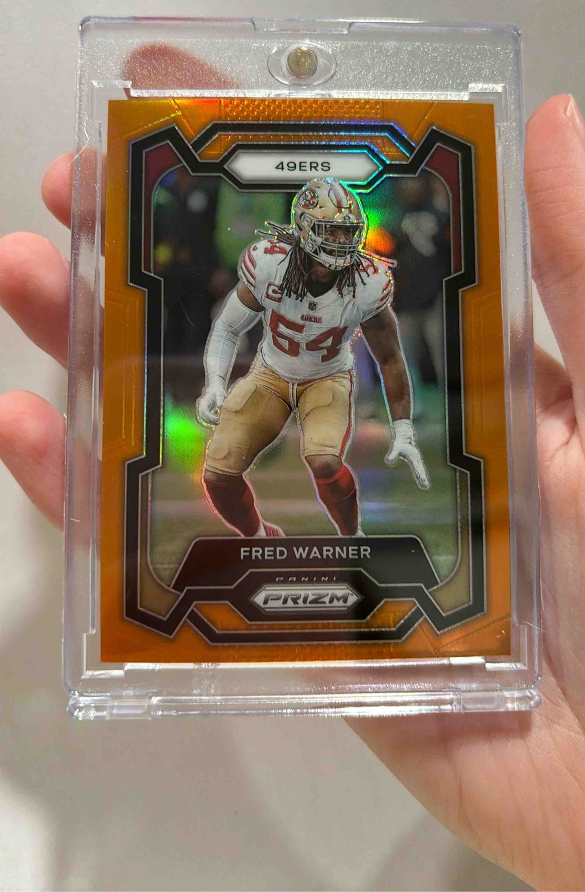 Card image for 2023 Panini Football Prizm Fred Warner Orange /249 #270 San Francisco 49ers