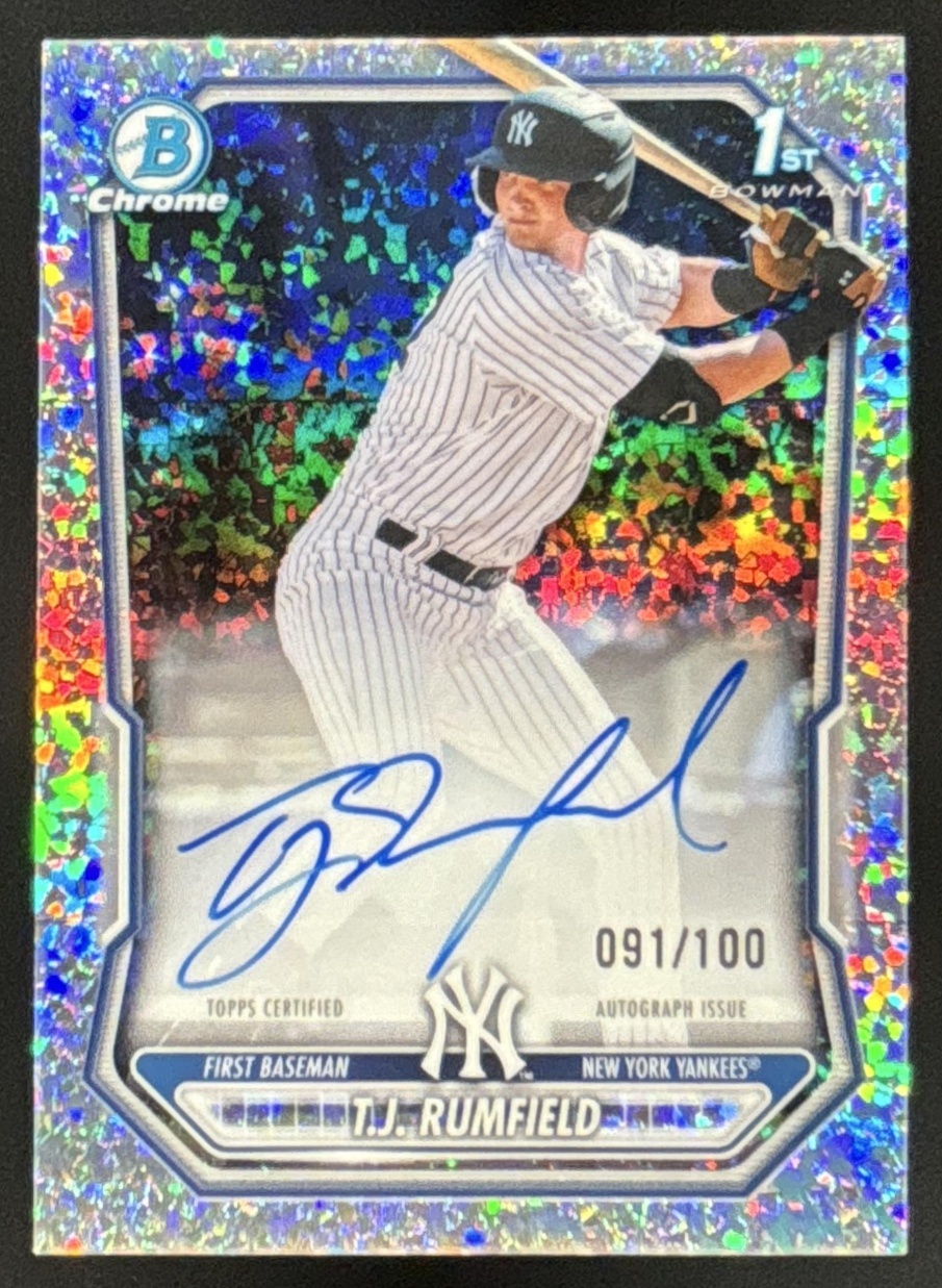 Card image for 2026 Bowman T.J. Rumfield Chrome Auto Mini-Diamond Refractor /100 1st Prospect