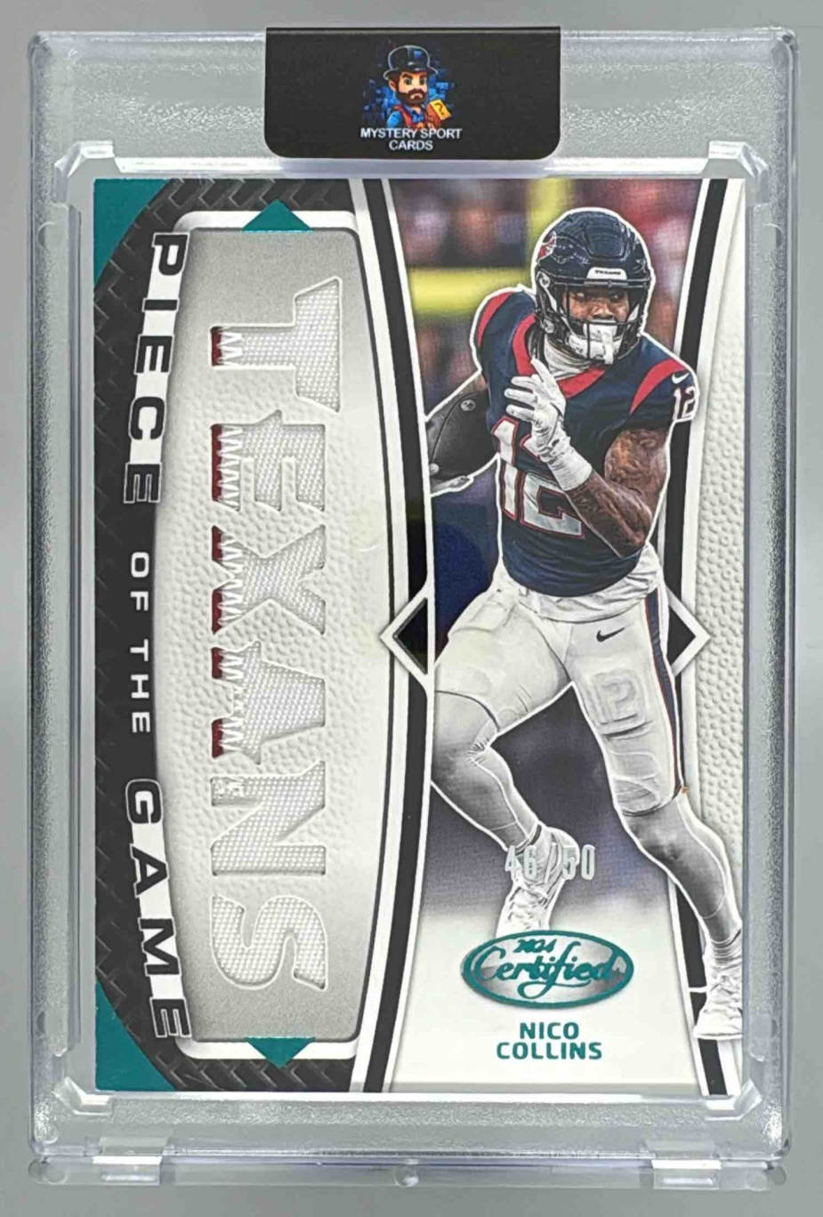 Card image for 2024 Panini Certified Nico Collins Piece of the Game Teal /50 #POG-NCS MEM Texans