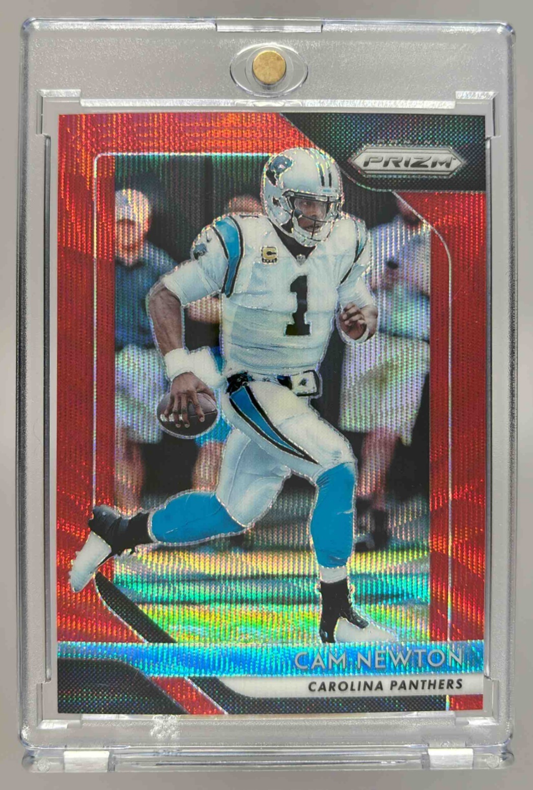 Card image for 2018 Panini Football Prizm Cam Newton Red Wave /149 #169 Carolina Panthers
