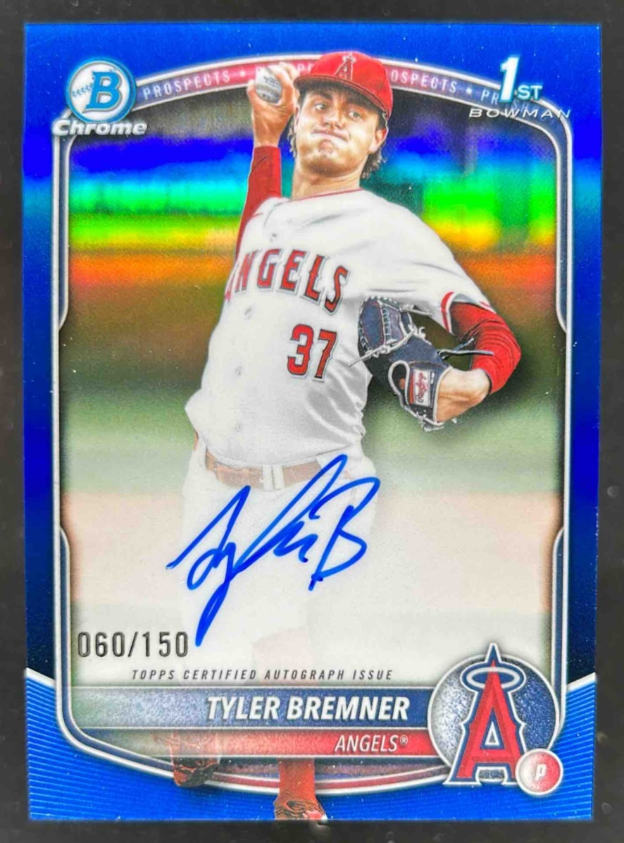 Card image for Tyler Bremner 2025 Bowman Draft Chrome Prospect Auto Blue Refractor /150