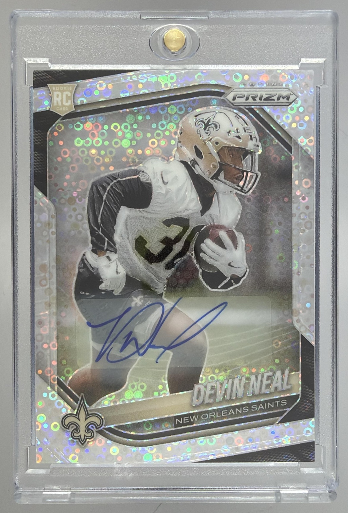 Card image for 2025 Panini Prizm Devin Neal Rookie Choice Auto /100 #393 RC Saints