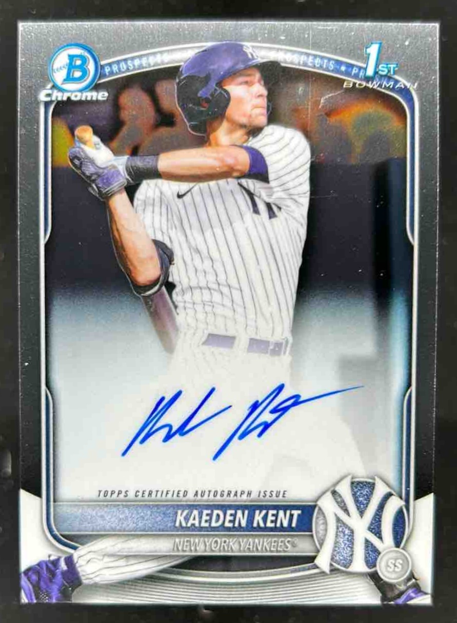 Card image for Kaeden Kent 2025 Bowman Baseball Draft Chrome Auto 1st Prospect New York Yankees