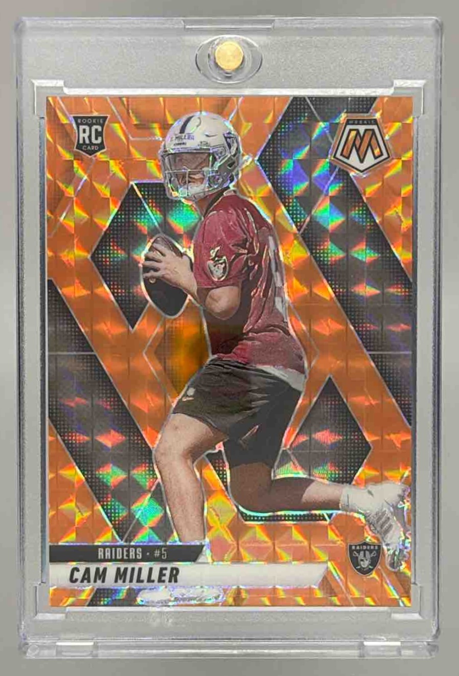 Card image for 2025 Panini Mosaic Cam Miller Rookies Orange Prizm /199 #342 RC Raiders