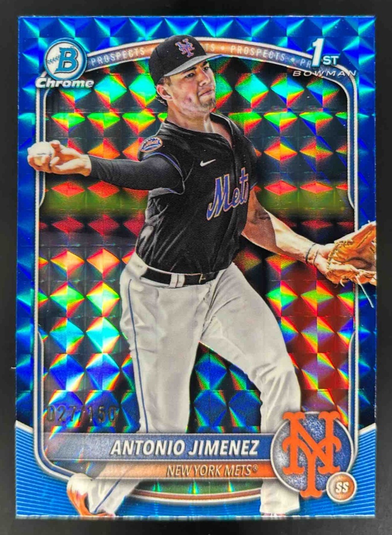 Card image for 2025 Bowman Draft Antonio Jimenez Chrome Blue Geometric Refractor /150 1st Prospect