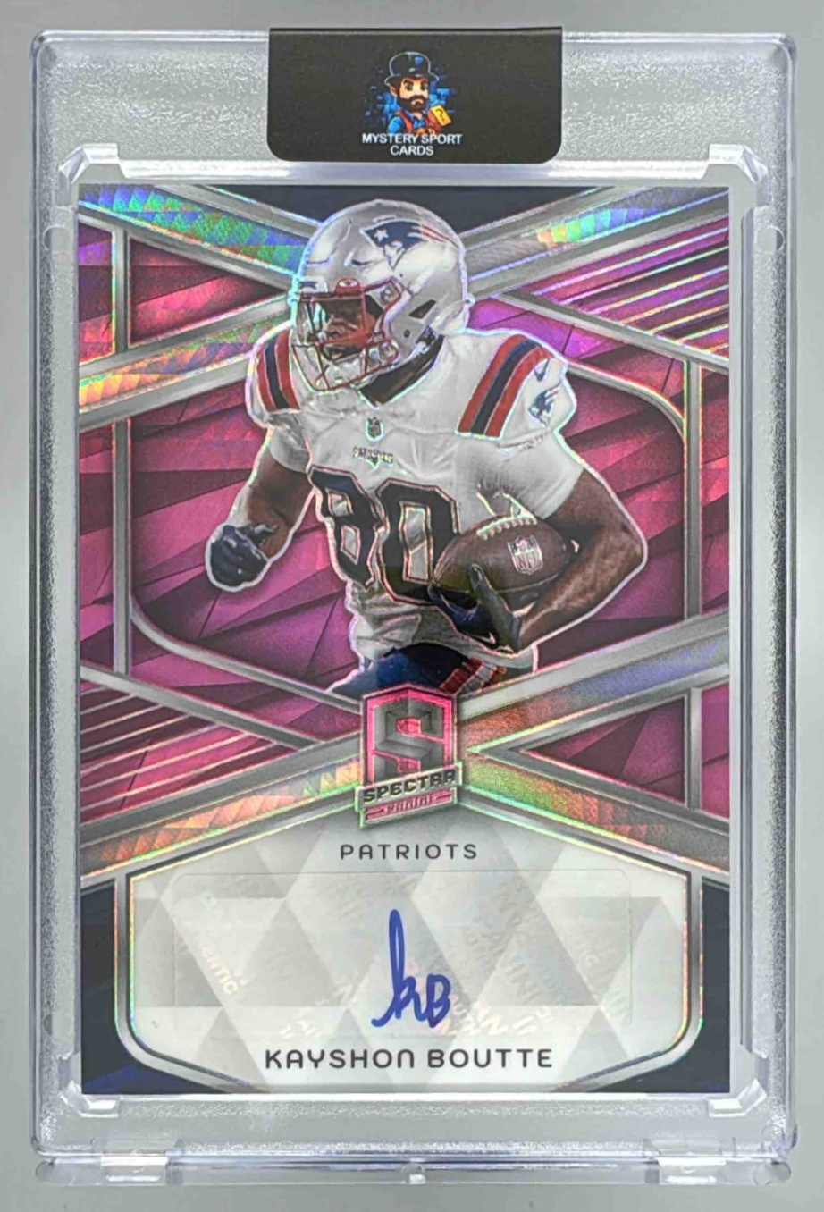 Card image for 2024 Panini Spectra Kayshon Boutte Signatures Pink Neon /15 #SIG-KBE Auto Patriots