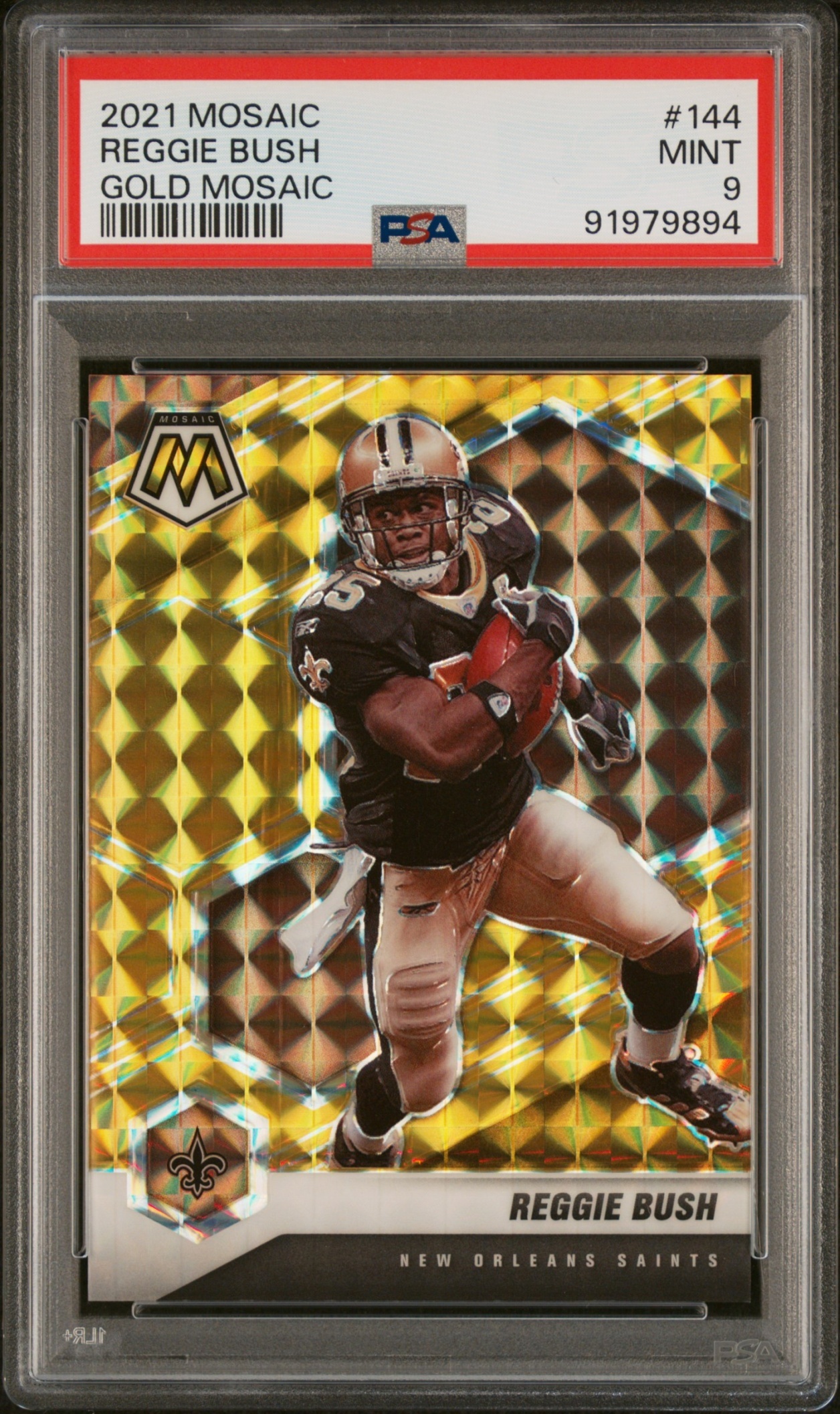Card image for 2021 Panini Mosaic Reggie Bush Choice Prizm Fusion Red and Yellow /80 #144 Saints