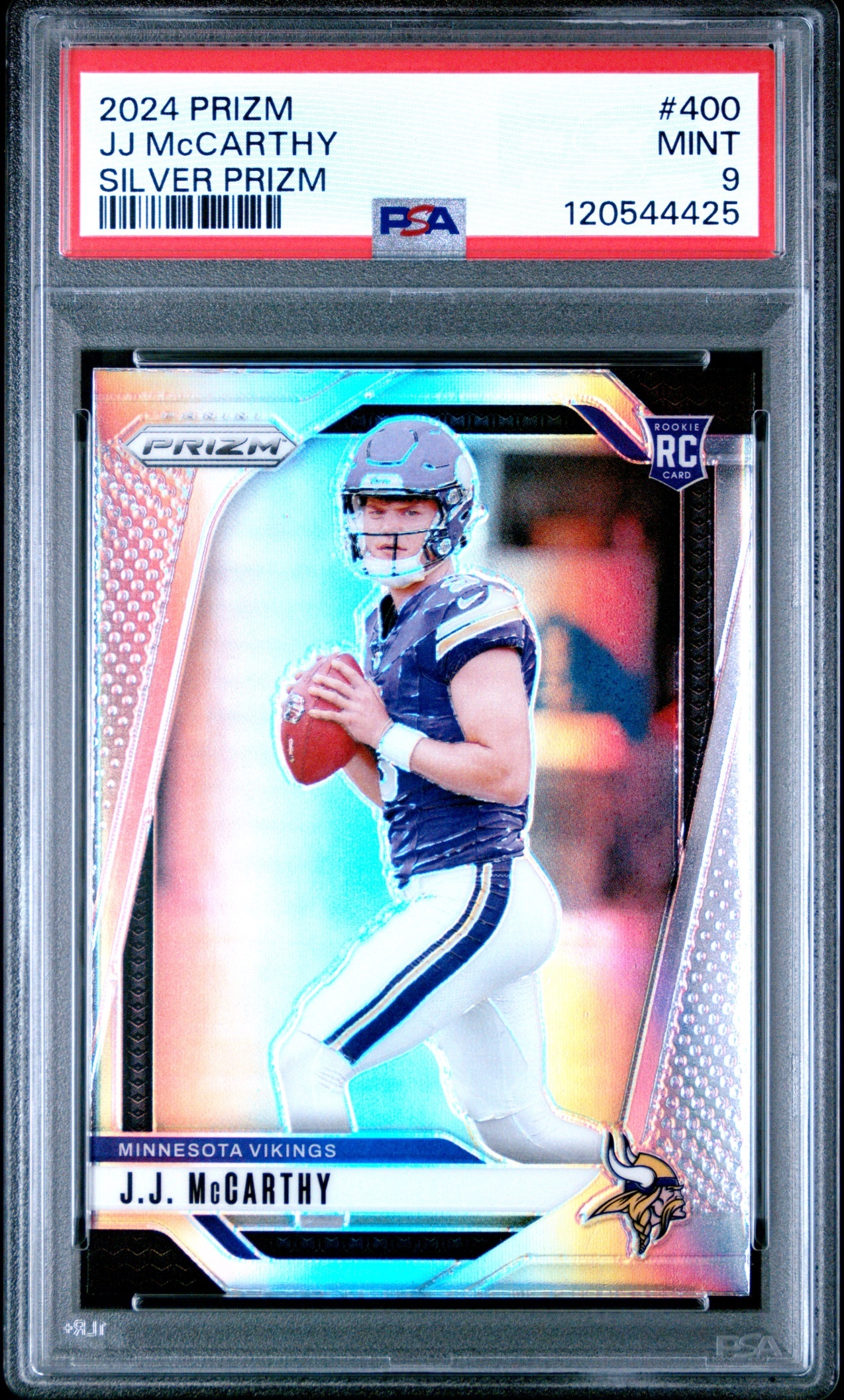 Card image for 2024 Panini Prizm JJ McCarthy Blue Sparkle /96 #400 RC Vikings