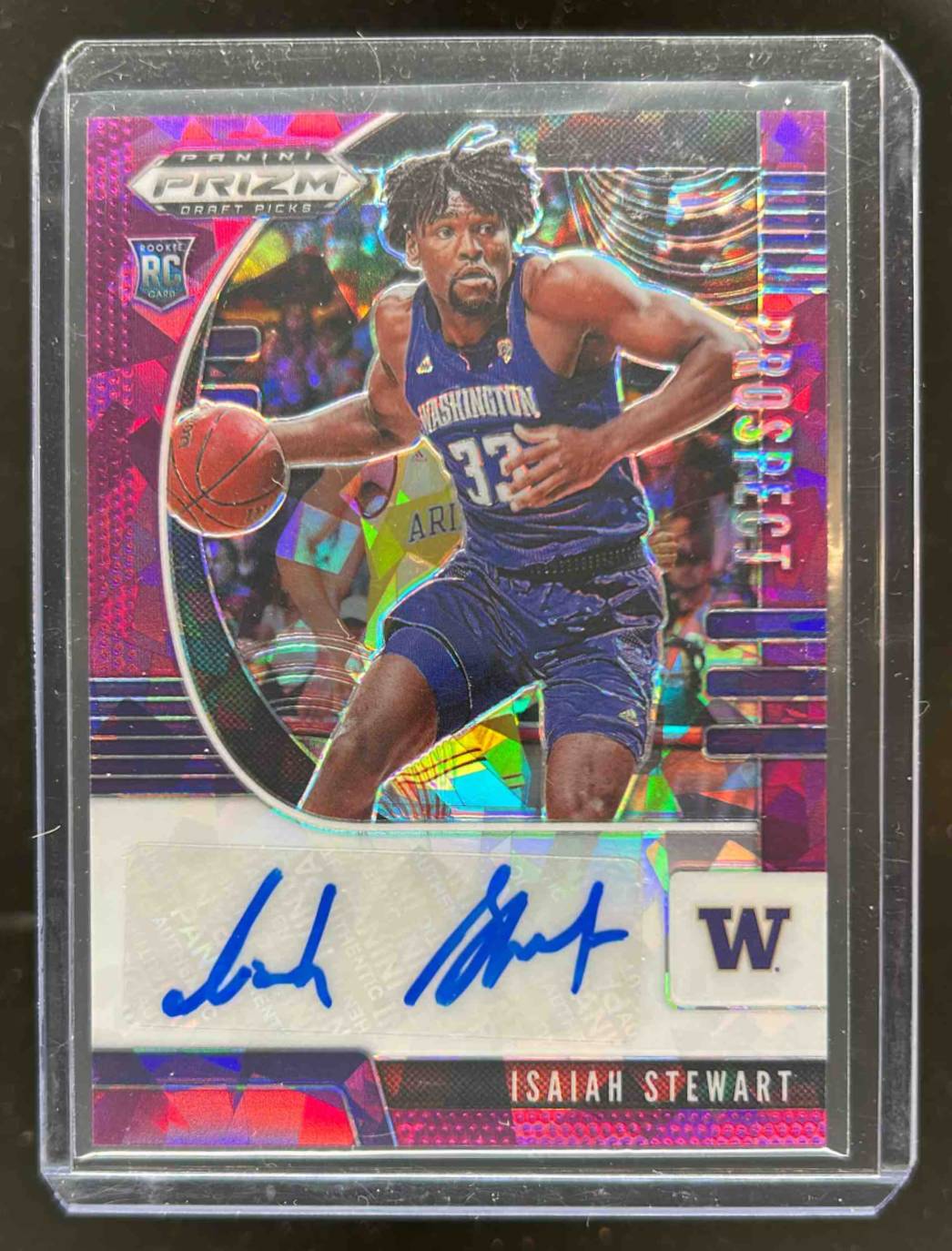 Card image for 2020-21 Panini Prizm Draft Picks Collegiate Isaiah Stewart Prospect Auto Purple Ice /99 #PA-IS RC