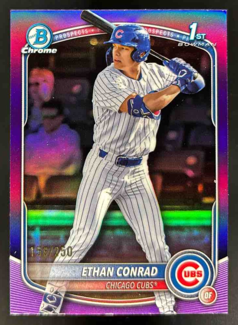 Card image for 2025 Bowman Draft Ethan Conrad Chrome Purple Refractor /250 #BDC-17 Cubs