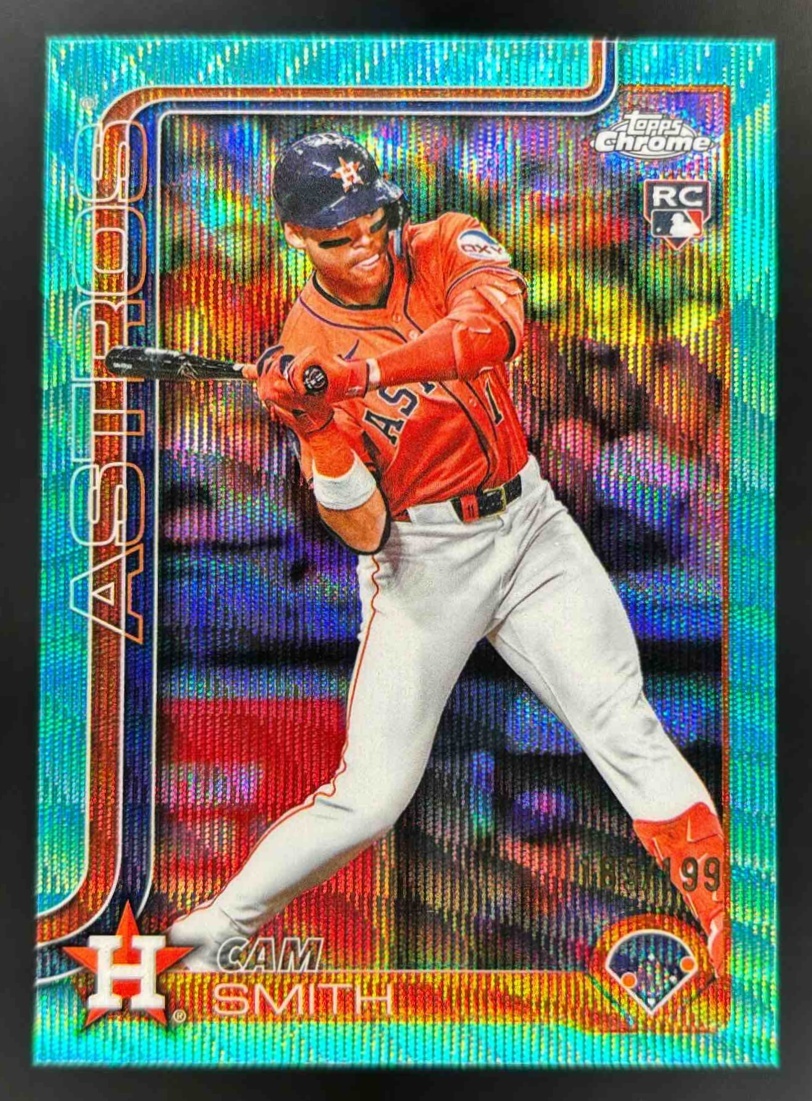 Card image for 2025 Topps Chrome Update Cam Smith Aqua Wave Refractor /199 #USC145 RC Astros