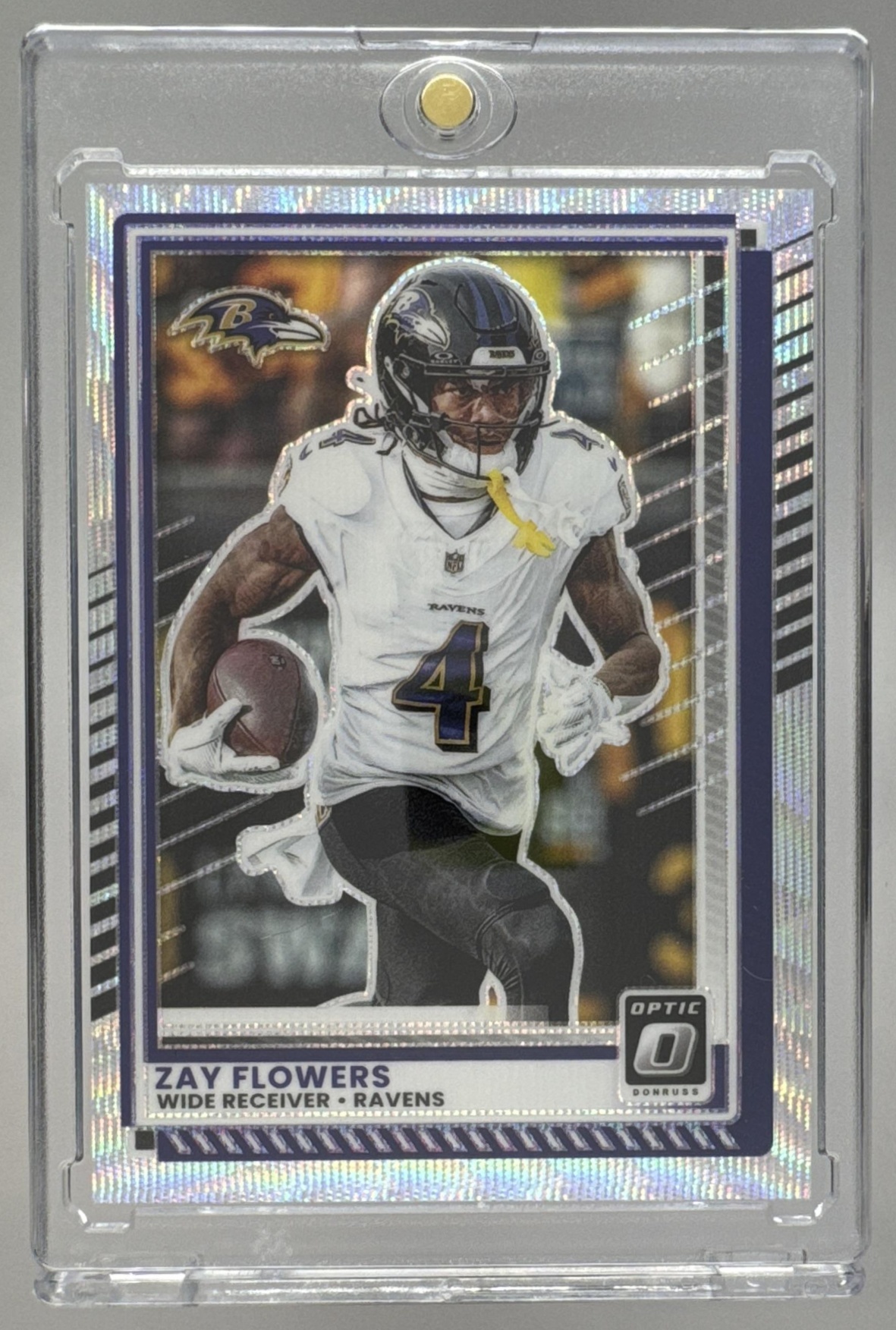 Card image for 2025 Panini Donruss Optic Zay Flowers Wave Prizm /300 #120 Ravens