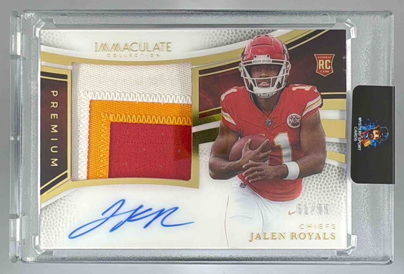 Card image for 2025 Panini Immaculate Collection Jalen Royals Premium Patch Rookie Auto /99 #24 MEM RC Chiefs