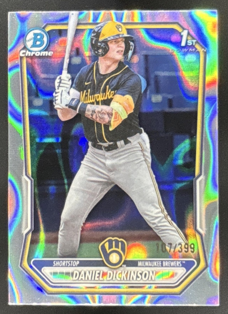 Card image for 2026 Bowman Daniel Dickinson Chrome Lava Refractor /399 1st Prospect