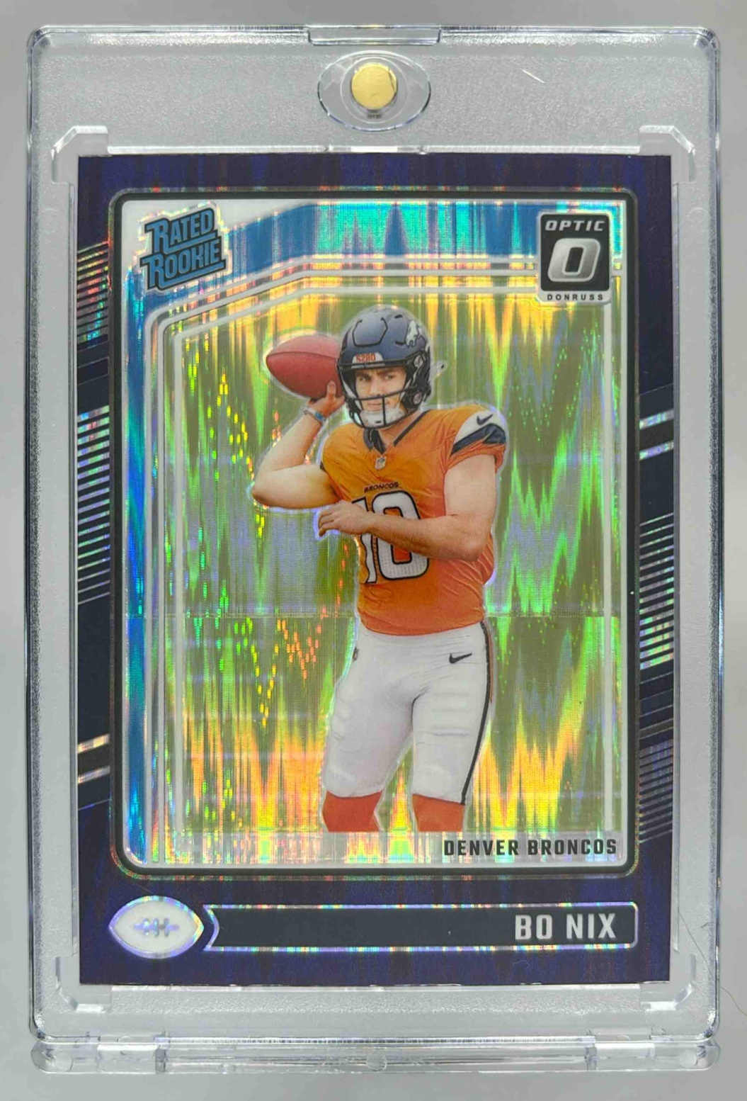 Card image for 2024 Panini Donruss Optic Bo Nix Green Hyper #209 Rated Rookie Broncos
