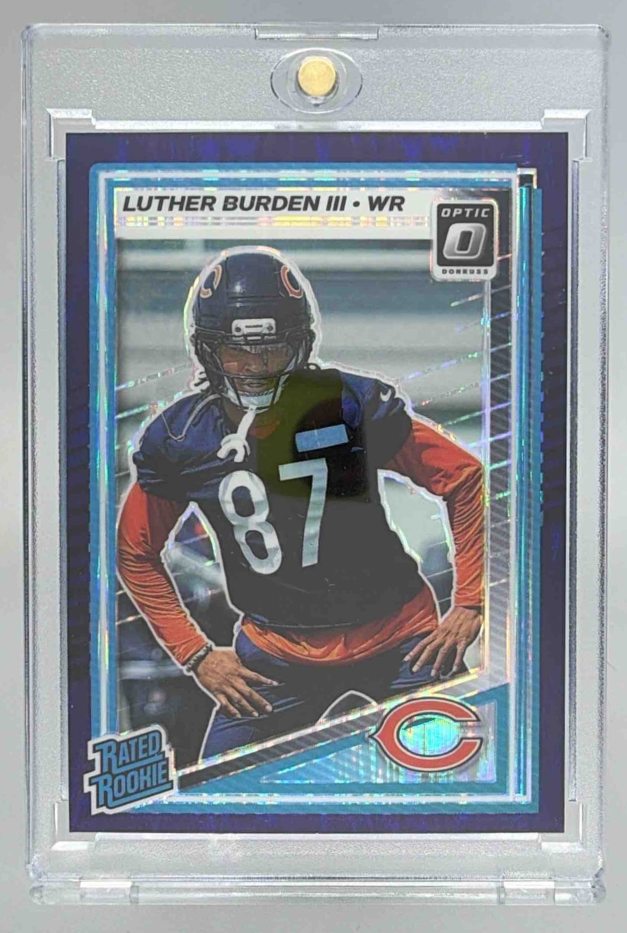 Card image for 2025 Panini Donruss Optic Luther Burden III Rated Rookie Purple Shock Prizm #275 Bears