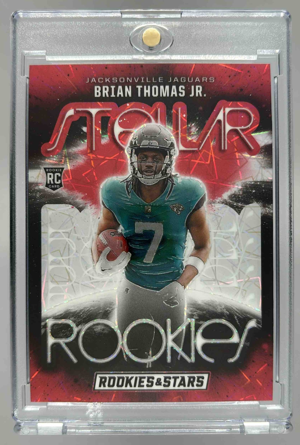Card image for 2024 Panini Rookies & Stars Brian Thomas Jr. Stellar s Longevity #SR-BTJ RC Jaguars