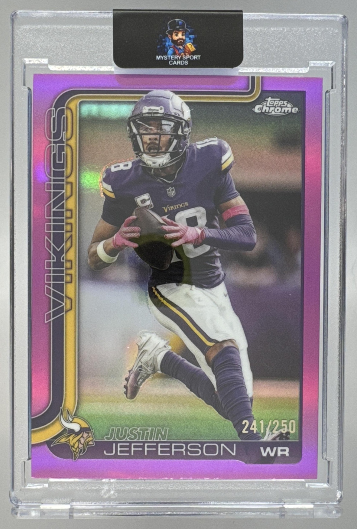 Card image for 2025 Topps Chrome Justin Jefferson Pink Wave Refractor /250 #195 Vikings