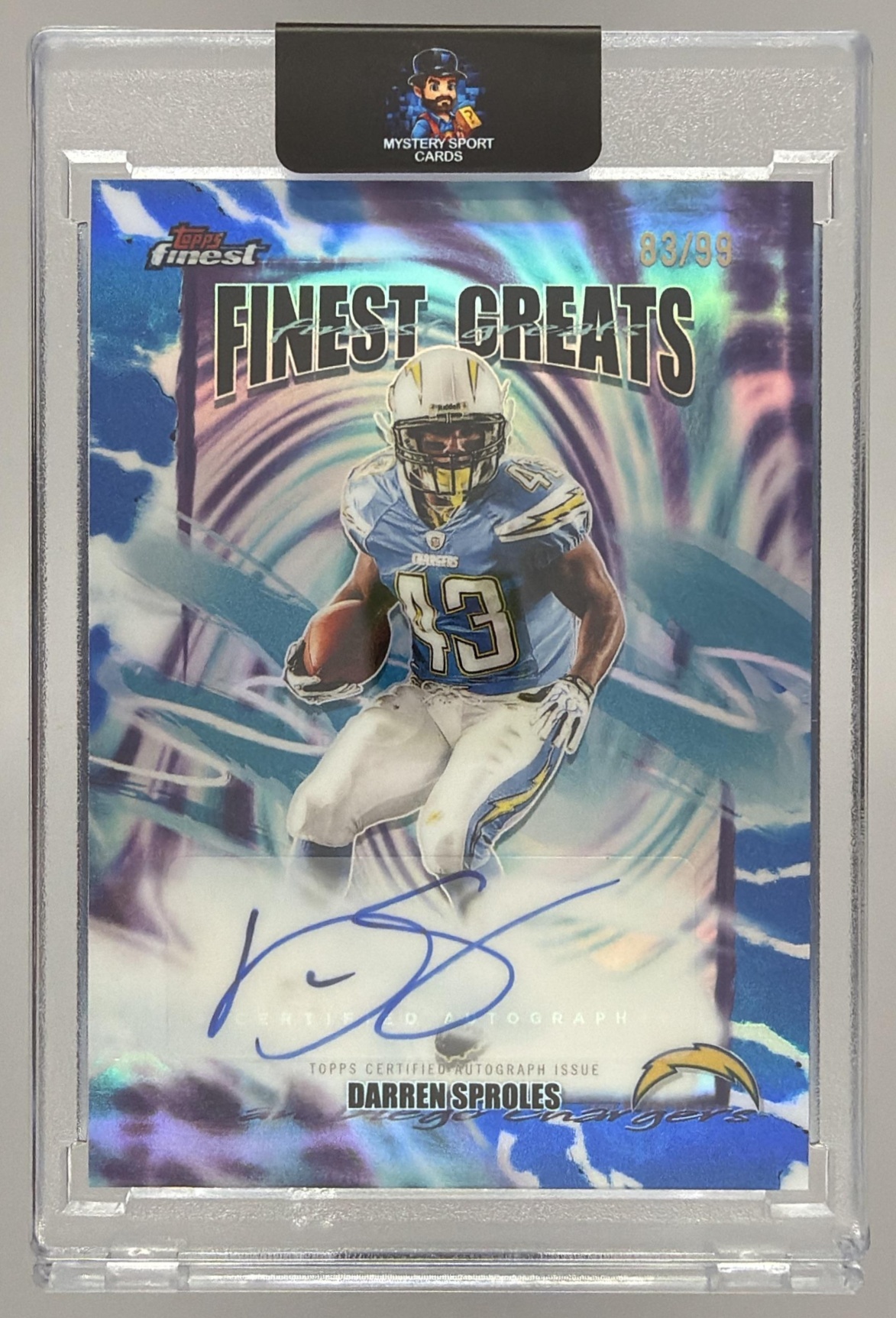Card image for 2025 Topps Finest Darren Sproles Greats Auto Blue Refractor /99 #FGA-DS Chargers