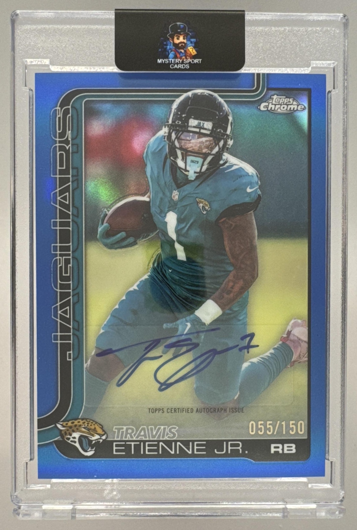 Card image for 2025 Topps Chrome Travis Etienne Jr. Auto Blue Refractor /150 #BA-TE Jaguars