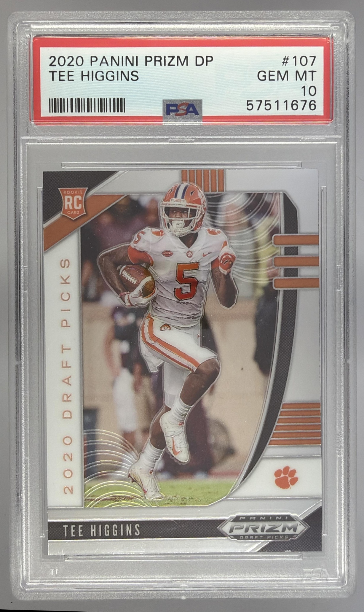 Card image for 2020 Panini Football Prizm Draft Picks Tee Higgins #107 RC Clemson Tigers