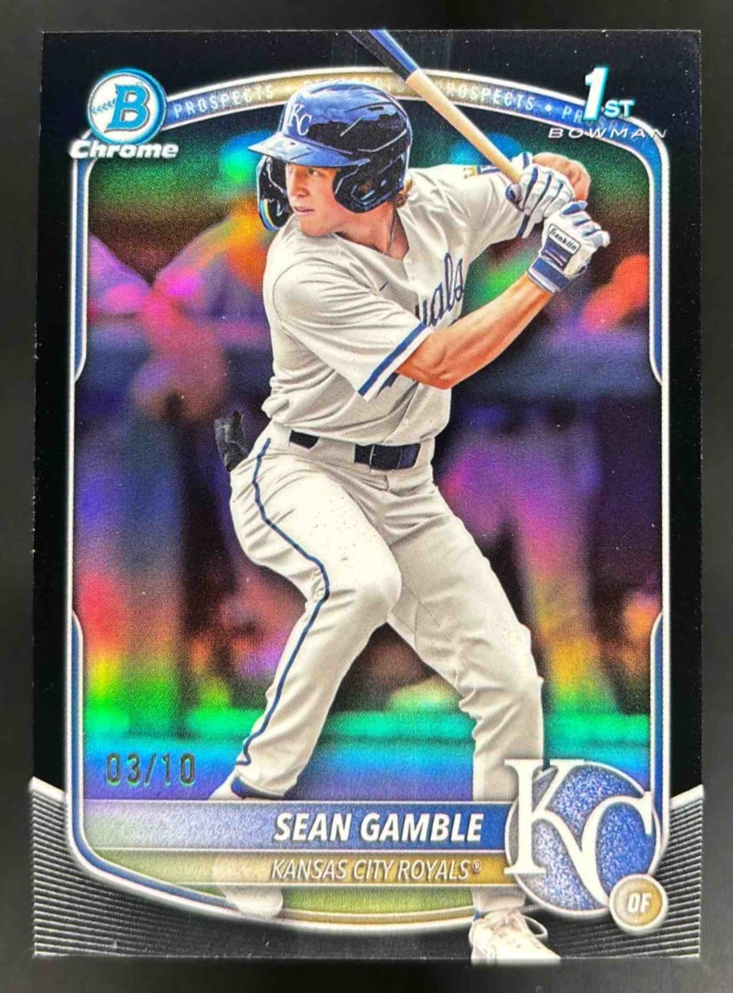 Card image for 2025 Bowman Draft Sean Gamble Chrome Black Refractor /10 #BDC-178 Royals