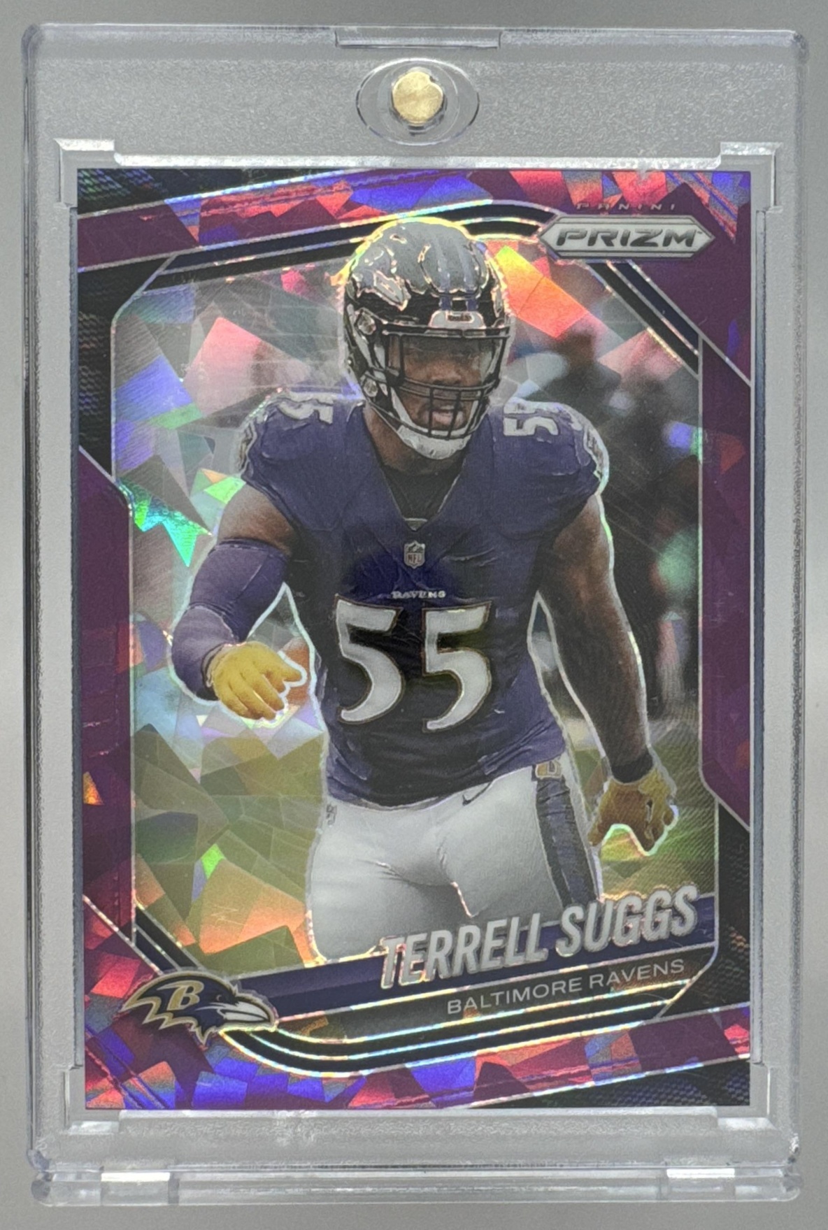 Card image for 2025 Panini Football Prizm Terrell Suggs Purple Ice /225 #93 Baltimore Ravens