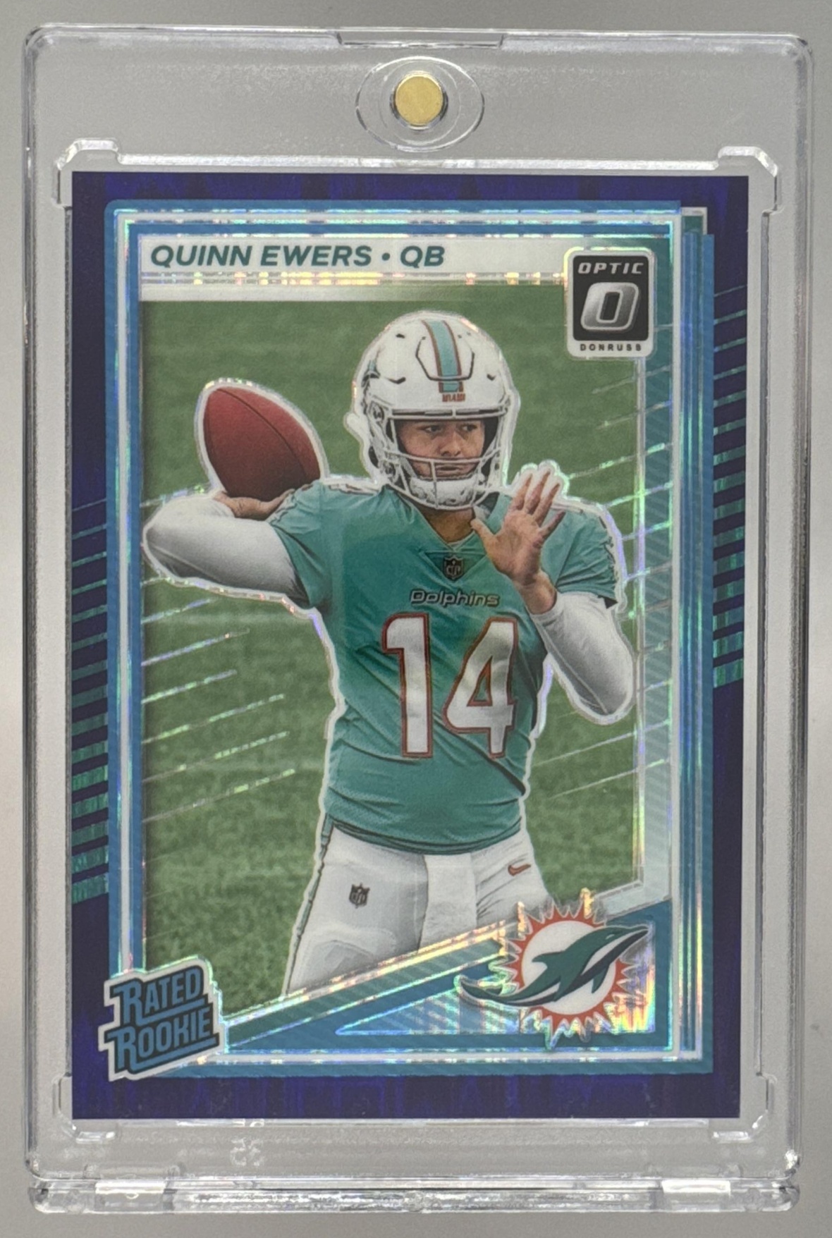Card image for 2025 Panini Donruss Optic Quinn Ewers Rated Rookie Holo Prizm #213 Dolphins