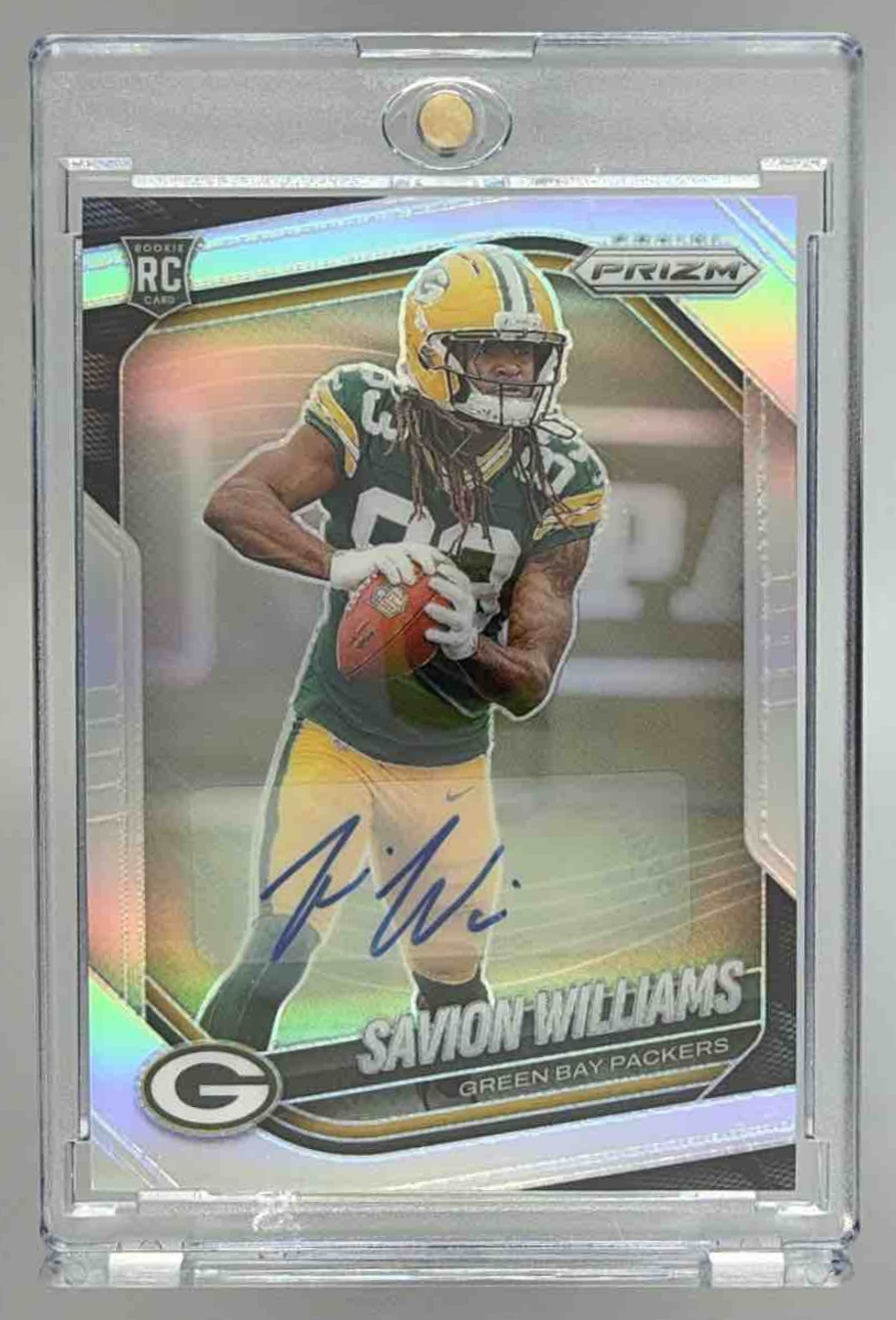 Card image for 2025 Panini Prizm Savion Williams Rookie Auto Silver #306 RC Packers