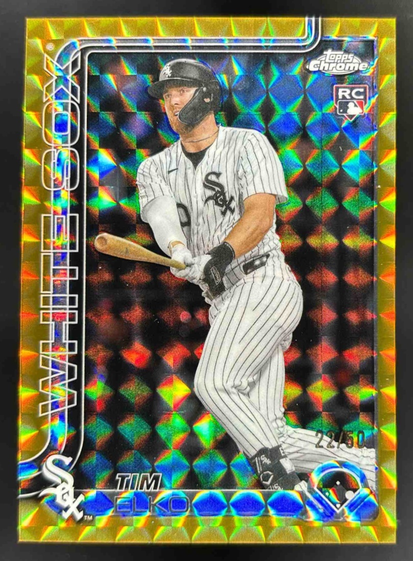 Card image for 2025 Topps Chrome Update Tim Elko Gold Geometric Refractor /50 RC