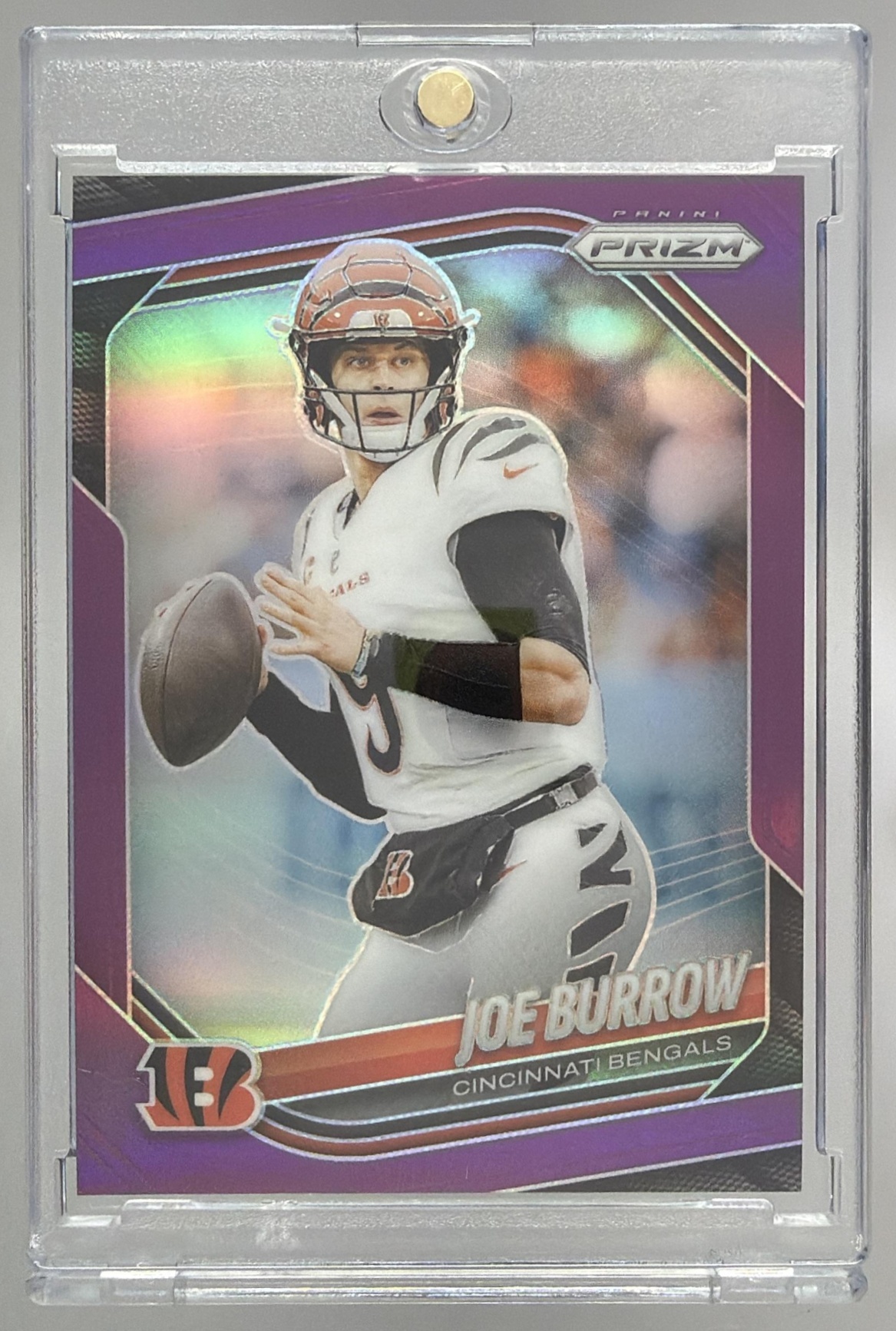 Card image for 2025 Panini Football Prizm Joe Burrow Purple /125 #62 Cincinnati Bengals