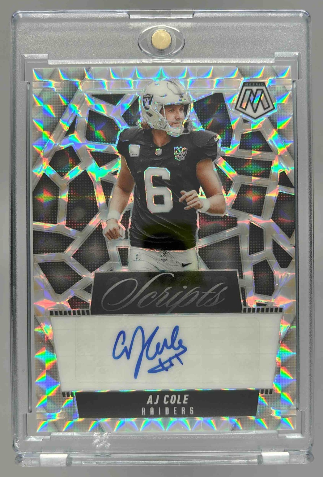 Card image for 2025 Panini Football Mosaic AJ Cole Scripts #SCR-AJC Auto Las Vegas Raiders