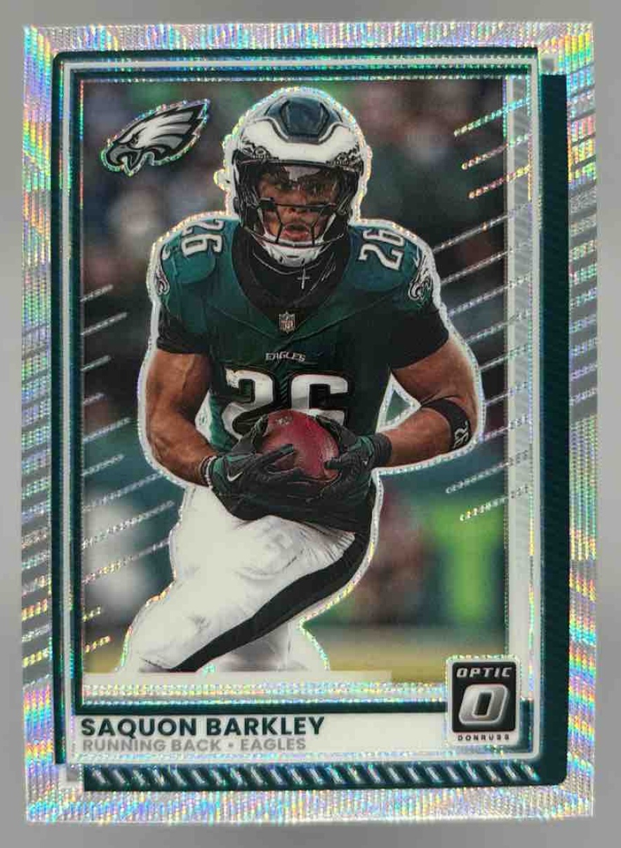 Card image for 2025 Panini Donruss Optic Saquon Barkley Wave Prizm /300 #15 Eagles