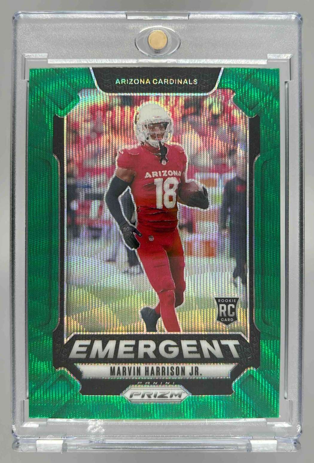 Card image for 2024 Panini Prizm Marvin Harrison Jr. Emergent Green Wave #5 RC Cardinals