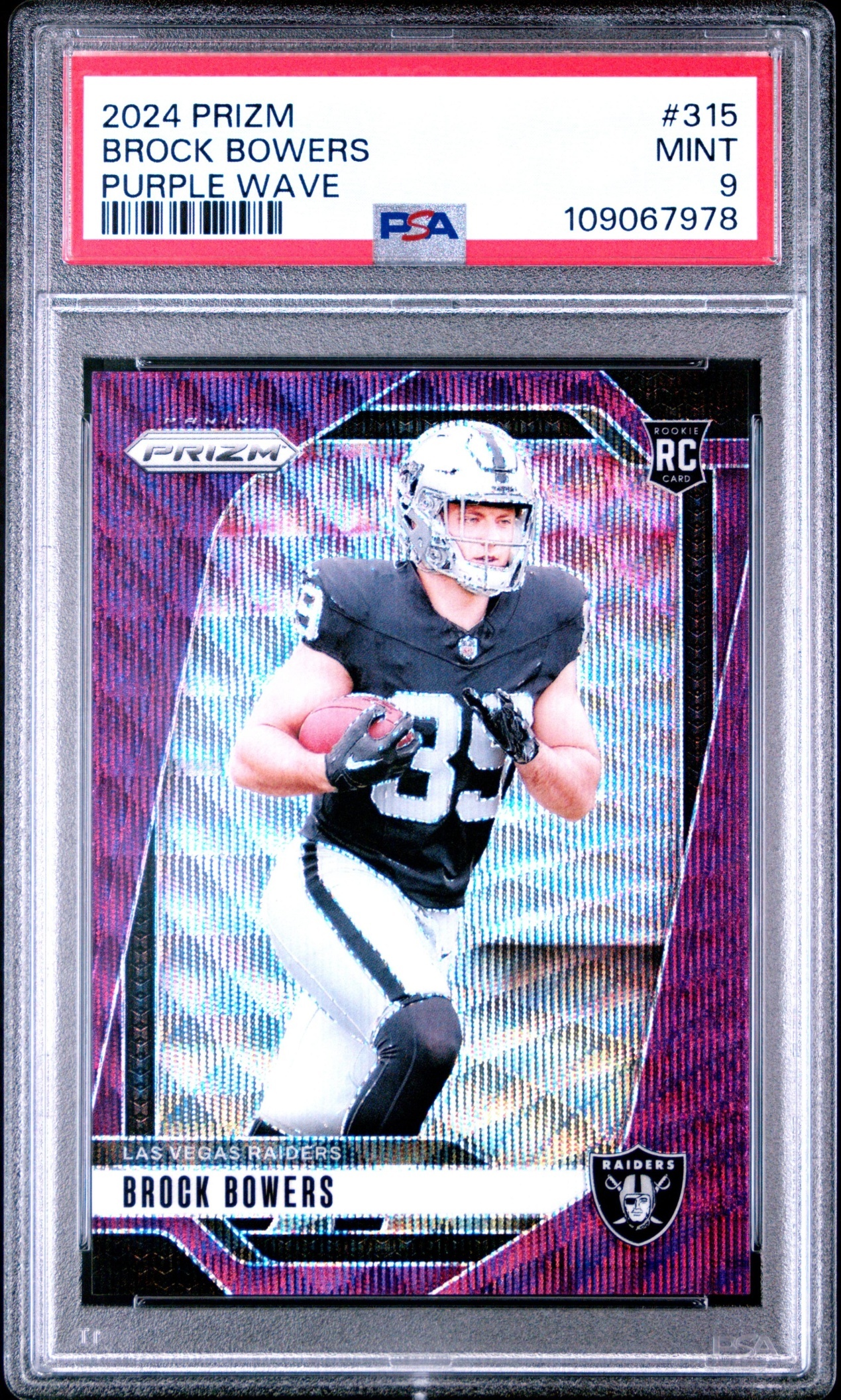 Card image for 2024 Panini Prizm Brock Bowers Purple Wave /99 #315 RC Raiders