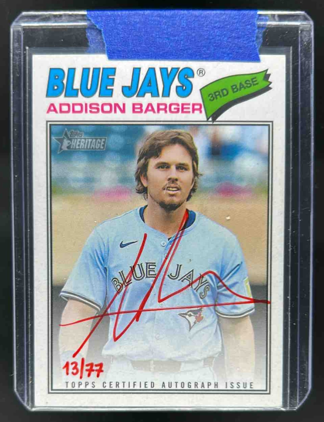 Addison Barger 2026 Topps Heritage Real One Auto Special Edition Red Ink /77