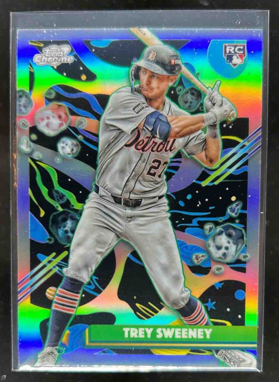 Card image for Trey Sweeney 2025 Topps Baseball Cosmic Chrome Refractor RC Detroit Tigers