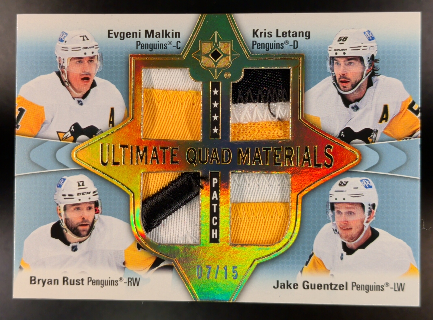 2022-23 Ultimate Collection Quad Materials Malkin-Letang-Rust-Guentzel /15 MEM