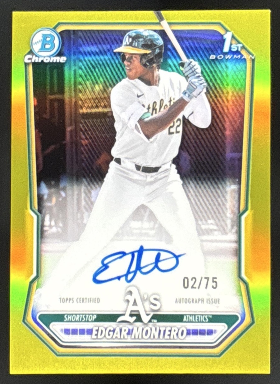 Card image for Edgar Montero 2026 Bowman Yellow Refractor /75 Chrome Prospect Auto Athletics