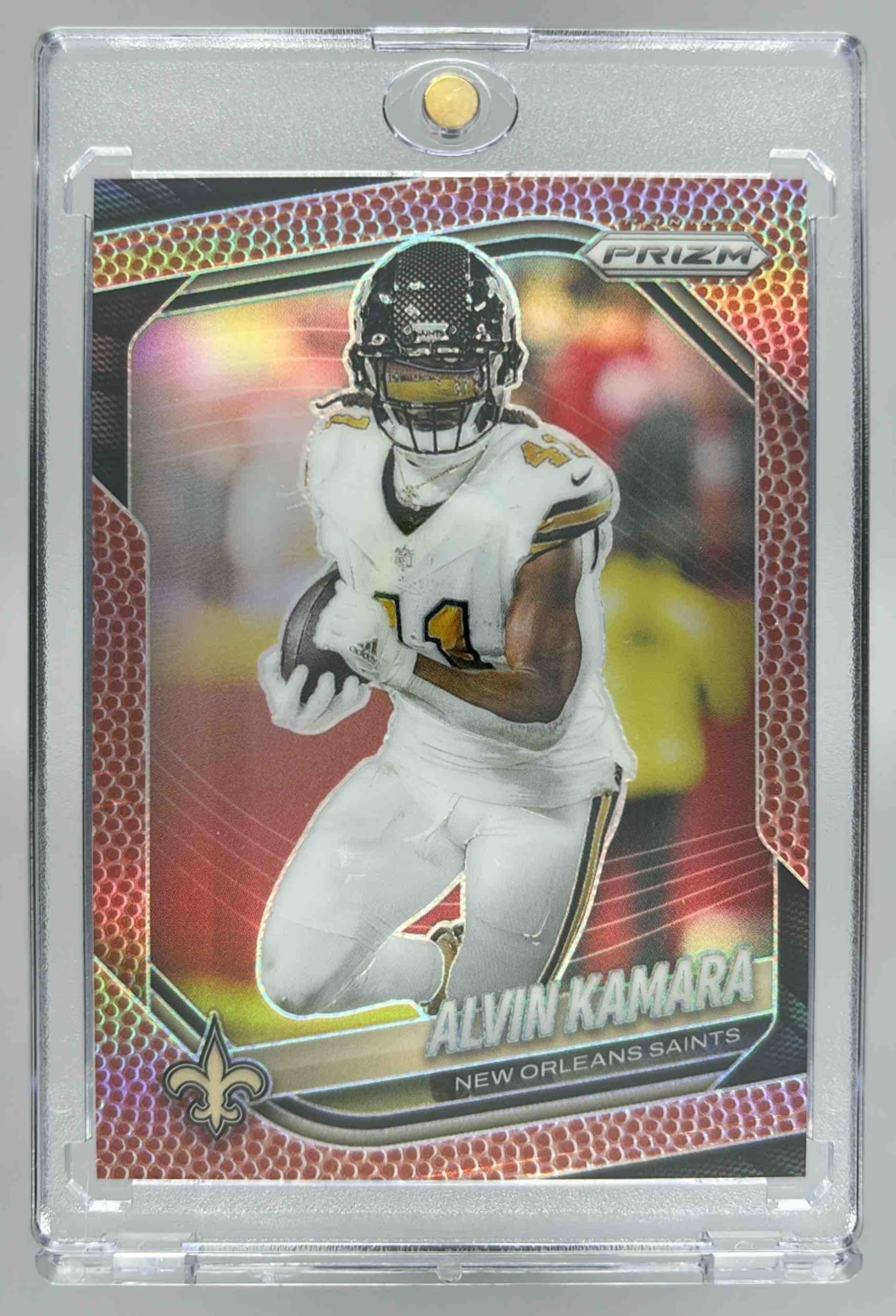 Card image for 2025 Panini Football Prizm Alvin Kamara Pigskin /180 #190 New Orleans Saints