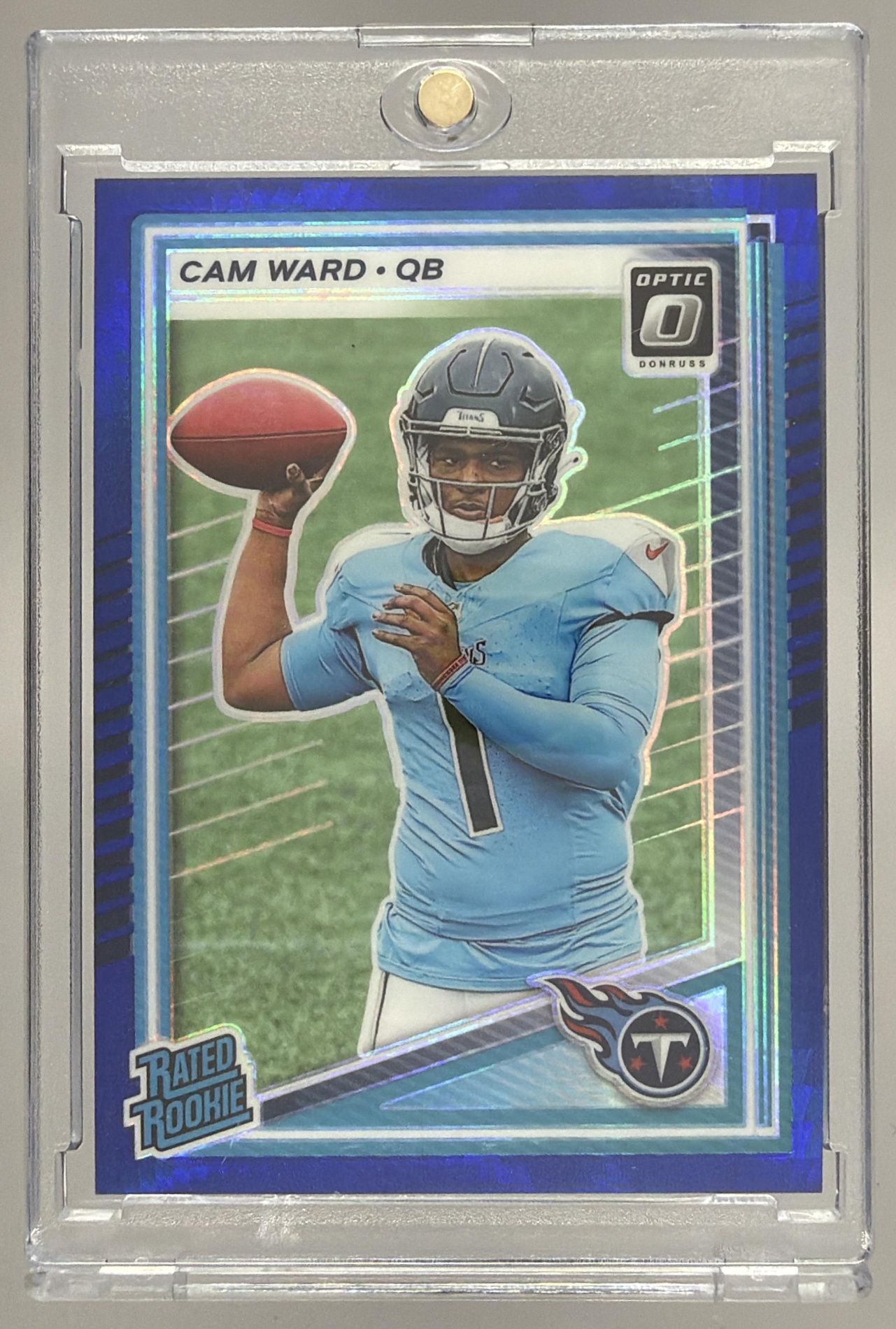 Card image for 2025 Panini Donruss Optic Cam Ward Rated Rookie Blue Hyper Prizm #293 Titans