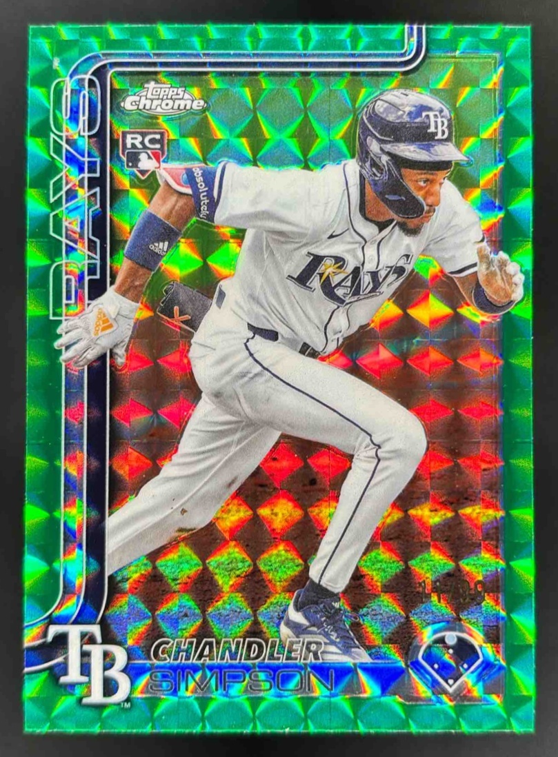 Card image for 2025 Topps Chrome Update Chandler Simpson Green Geometric Refractor /99 RC