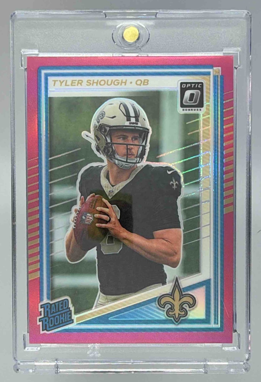 Card image for 2025 Panini Donruss Optic Tyler Shough Rated Rookie Pink Prizm #223 Saints