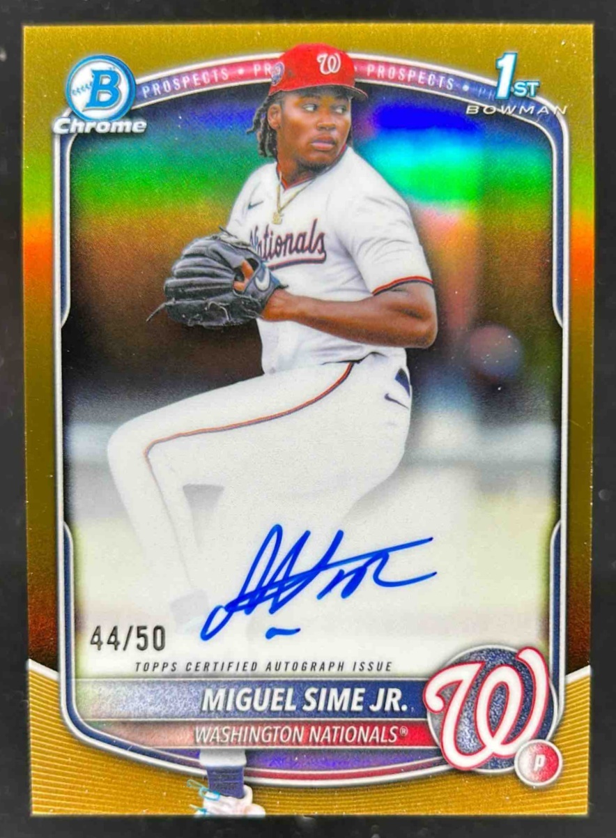 Card image for Miguel Sime Jr. 2025 Bowman Draft Chrome Prospect Auto Gold Refractor /50