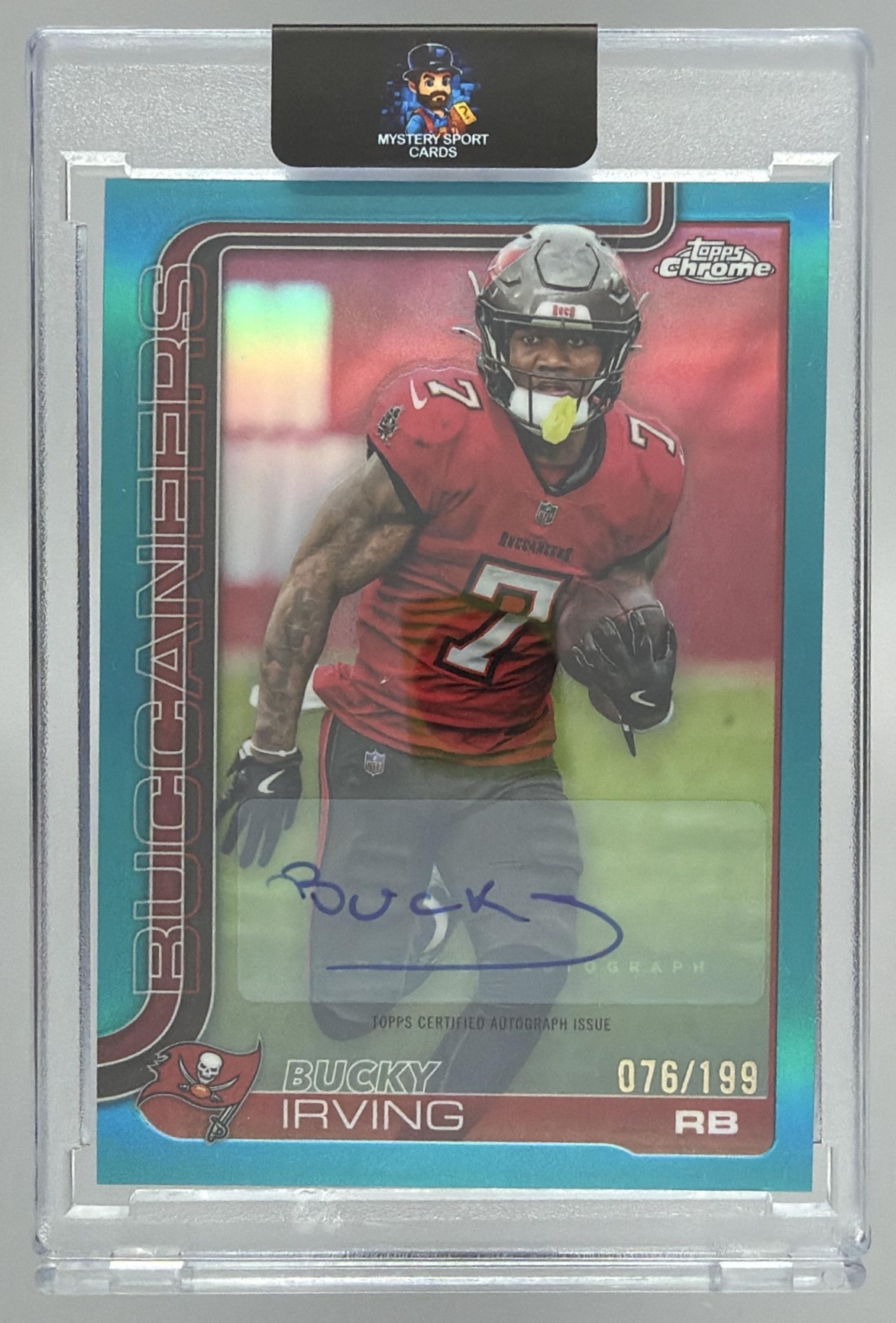 Card image for 2025 Topps Chrome Bucky Irving Auto Aqua Lava Refractor /199 #BA-BI Buccaneers