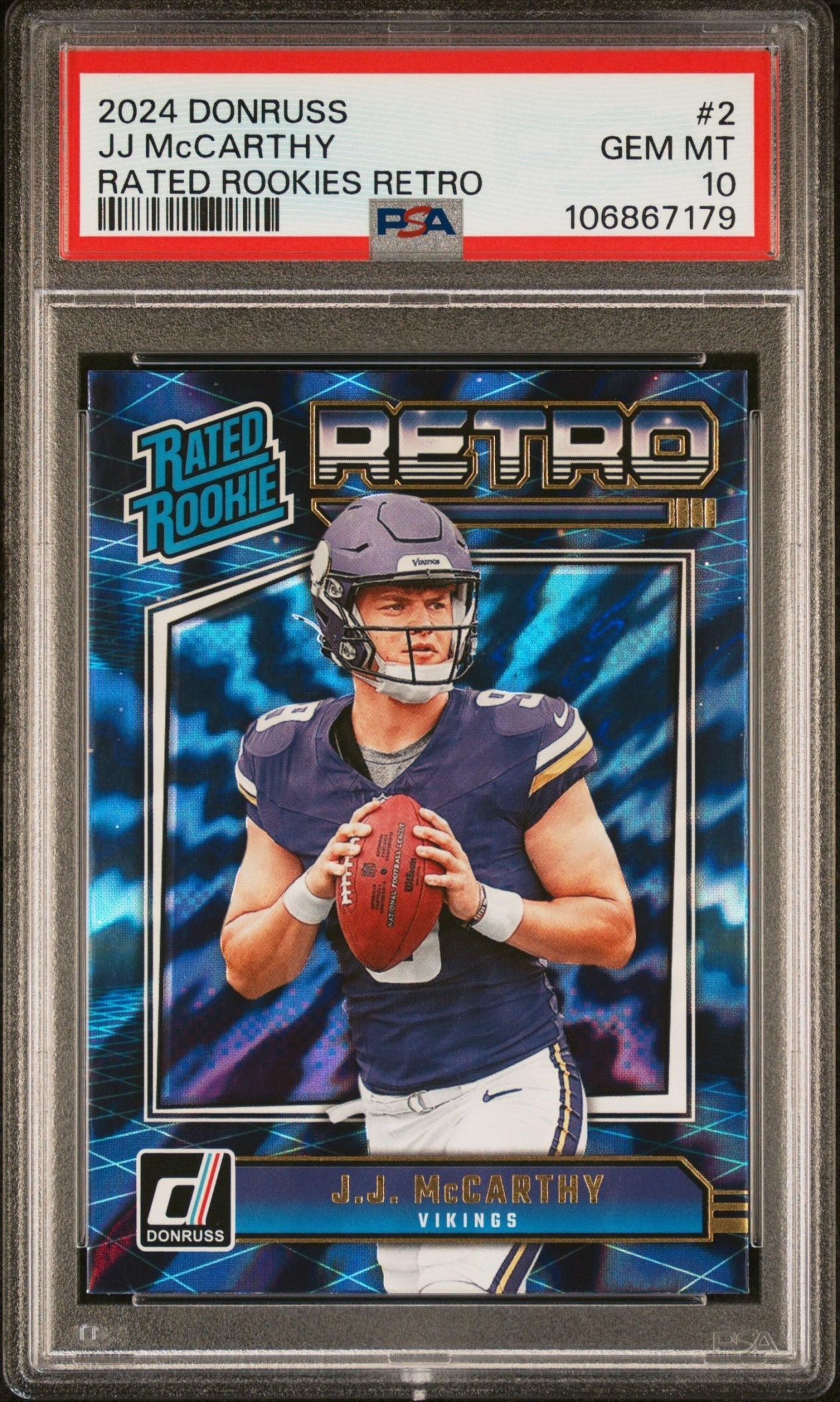 Card image for 2024 Panini Donruss J.J. McCarthy Retro Rated Rookie #2 Vikings