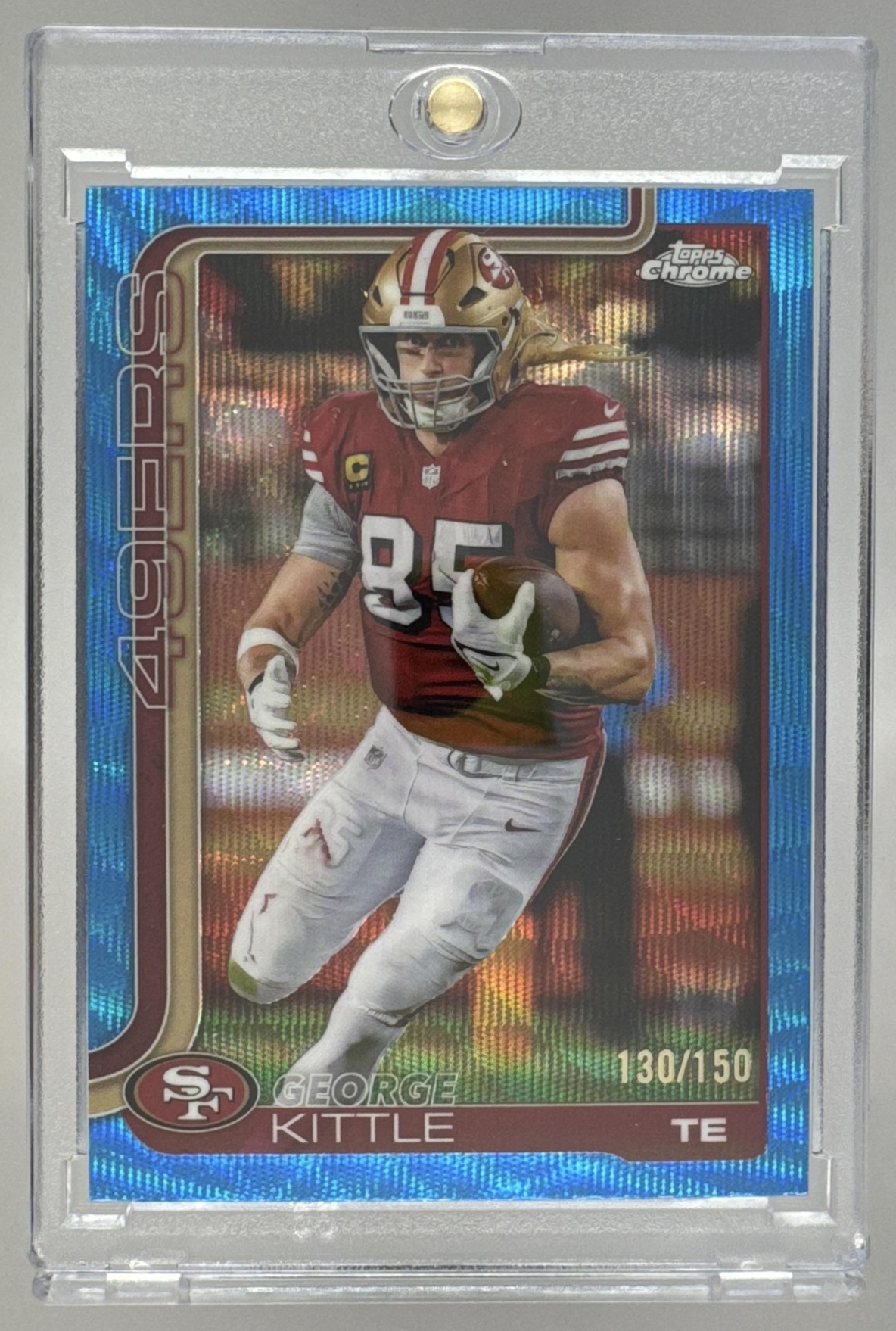 Card image for 2025 Topps Chrome George Kittle Blue Wave Refractor /150 #267 49ers