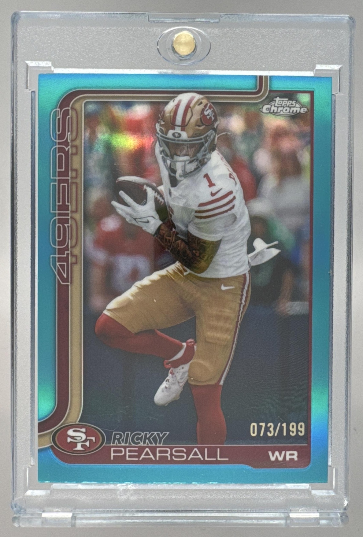 Card image for 2025 Topps Chrome Ricky Pearsall Aqua Wave Refractor /199 #261 49ers