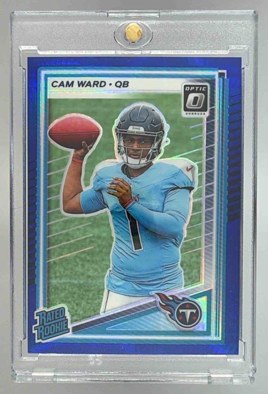 Card image for 2025 Panini Donruss Optic Cam Ward Rated Rookie Green Hyper Prizm #293 Titans